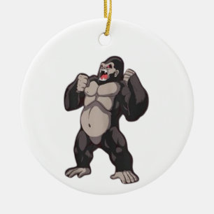 Gorilla Roaring Ape Monkey Ceramic Tree Decoration