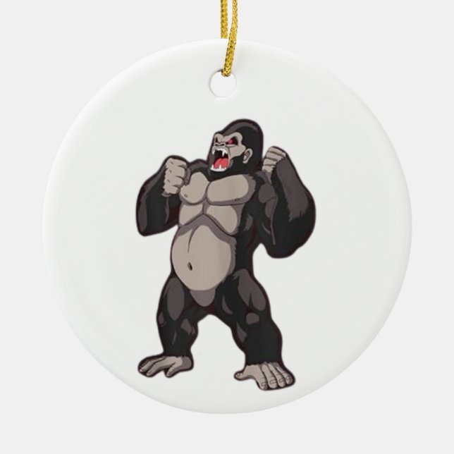 Gorilla Roaring Ape Monkey Ceramic Tree Decoration (Front)