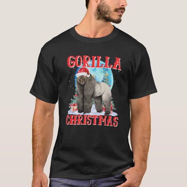 Gorilla Santa Hat Christmas Lighting Pyjamas Xmas  T-Shirt (Front)