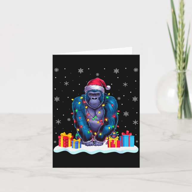 Gorilla Santa Hat Christmas Tree Light Xmas Pajama Card (Front)