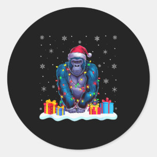 Gorilla Santa Hat Christmas Tree Light Xmas Pajama Classic Round Sticker