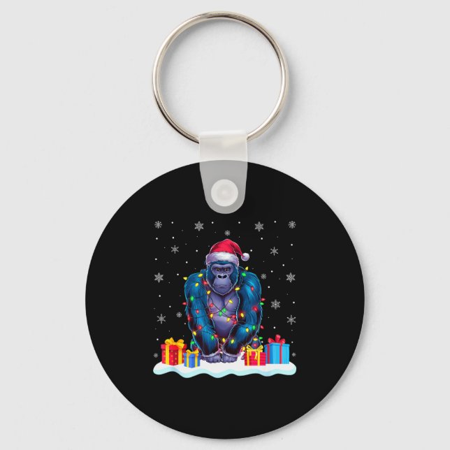 Gorilla Santa Hat Christmas Tree Light Xmas Pajama Key Ring (Front)
