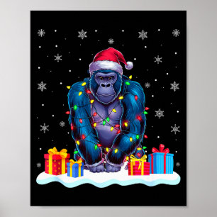 Gorilla Santa Hat Christmas Tree Light Xmas Pajama Poster