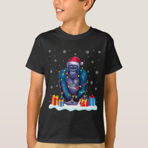 Gorilla Santa Hat Christmas Tree Light Xmas Pajama T-Shirt