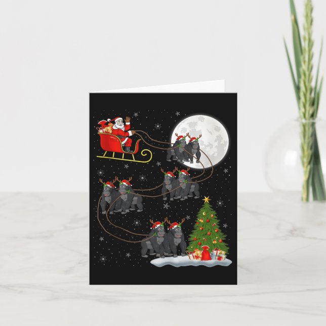 Gorilla Santa Sleigh Flying Funny Magical Christma Card (Front)