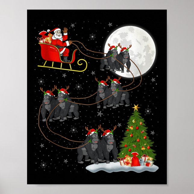 Gorilla Santa Sleigh Flying Funny Magical Christma Poster (Front)