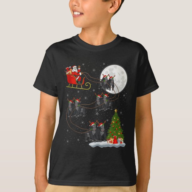 Gorilla Santa Sleigh Flying Funny Magical Christma T-Shirt (Front)