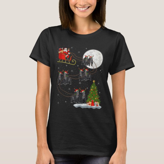 Gorilla Santa Sleigh Flying Funny Magical Christma T-Shirt (Front)