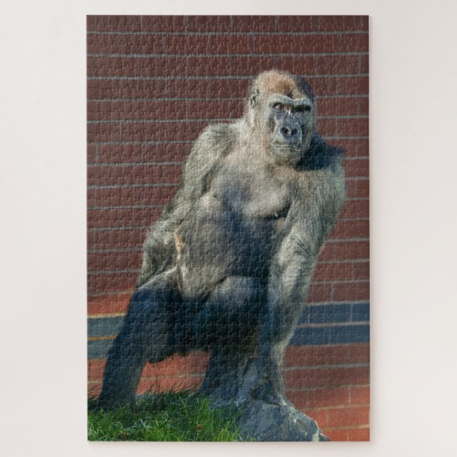 Gorilla Sitting On A Rock Jigsaw Puzzle (Vertical)