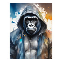 Gorilla Splatter Art Watercolor Portrait Hoodie
