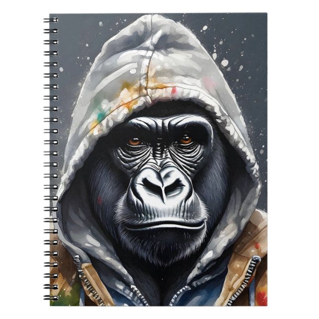 Gorilla Splatter Art Watercolor Portrait  Notebook (Front)