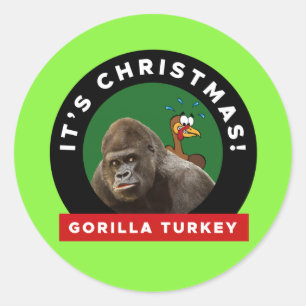 Gorilla Turkey Christmas Pun Classic Round Sticker