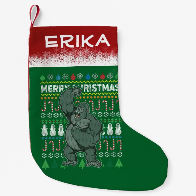 Gorilla Ugly Christmas Sweater Wildlife Series Small Christmas Stocking (Front)