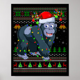 Gorilla Ugly Christmas Sweaters Holiday Santa Cute Poster