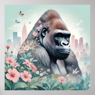 Gorilla Vintage Animal Nature Environment City Art Poster