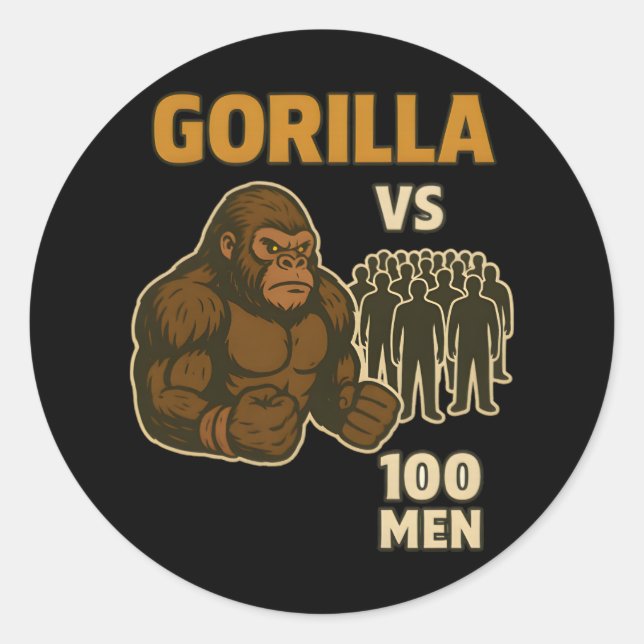 Gorilla vs 100 men epic battle classic round sticker (Front)