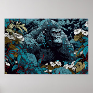 Gorilla Wall Poster, Art Illustration  Poster
