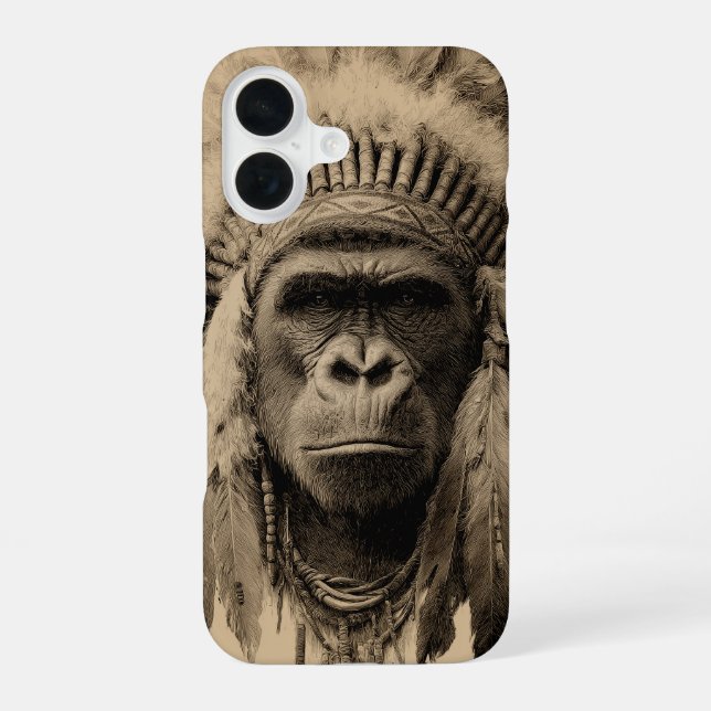 Gorilla War Bonnet iPhone 16 Case (Back)