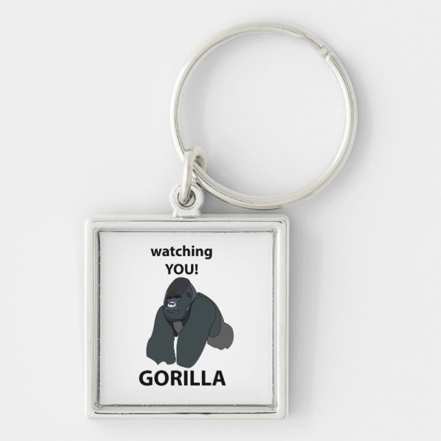 Gorilla Watching You Funny Gorilla Key Ring (Front)