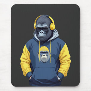 Gorilla Wearing Hoodie Funny Cool Animal Character Mouse Mat