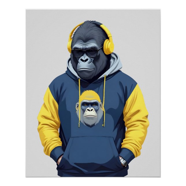 Gorilla Wearing Hoodie Funny Cool Animal Character Poster (Front)