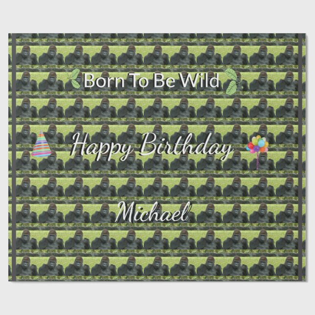 Gorilla Wild Pattern Birthday Theme Wrapping Paper (Flat)