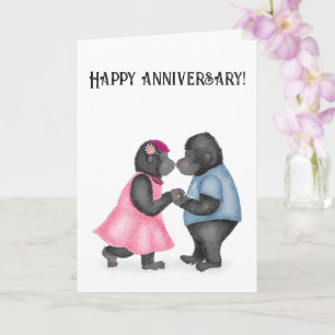 Gorillas in love anniversary card