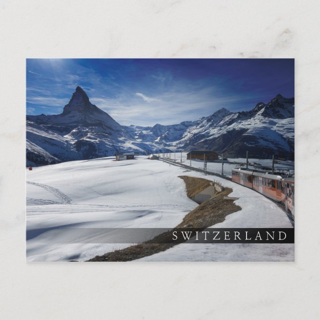 Gornergrat railway train and Matterhorn in Zermatt Postcard (Front)