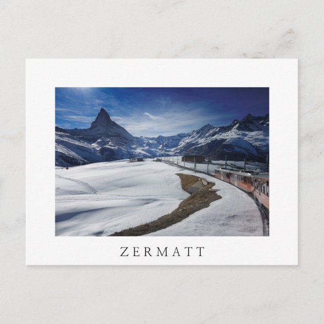 Gornergrat railway train and Matterhorn in Zermatt Postcard (Front)