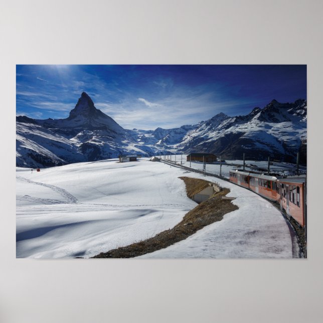 Gornergrat railway train and Matterhorn in Zermatt Poster (Front)