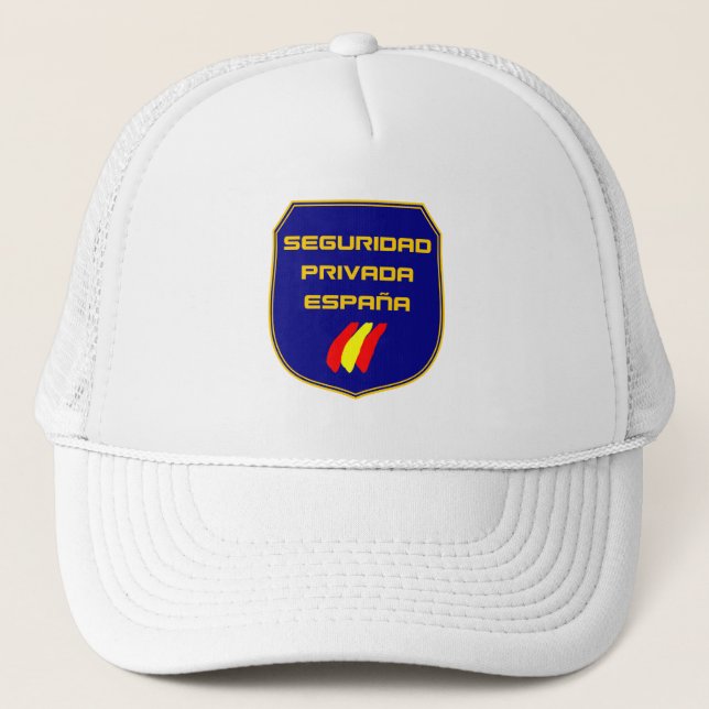Gorra Seguridad Privada España Placa Trucker Hat (Front)