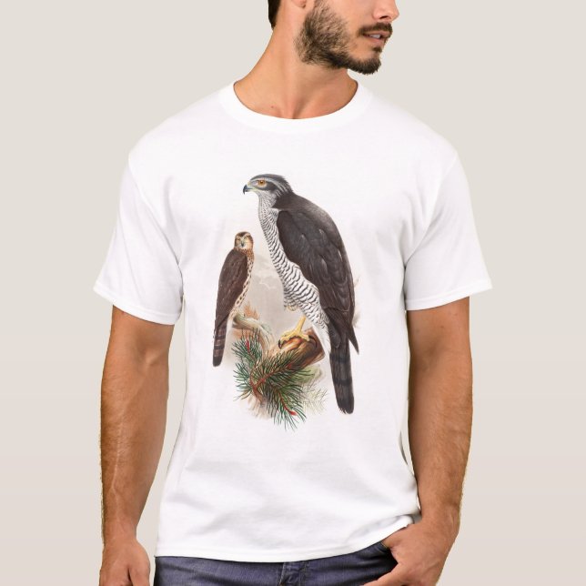 Goshawk John Gould Birds of Great Britain Wildlife T-Shirt (Front)