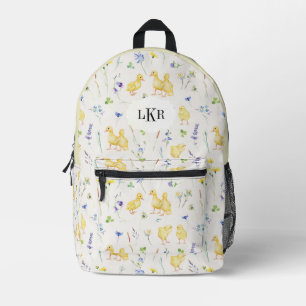 Goslings & Chicks Pattern 3-Letter Monogram Printed Backpack