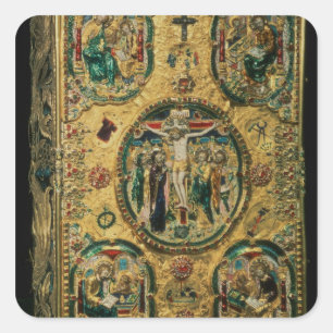 Gospel cover, gold with repousse square sticker