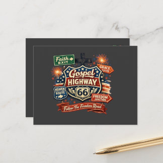 Gospel Highway 66 Christian Patriotic Design Postcard