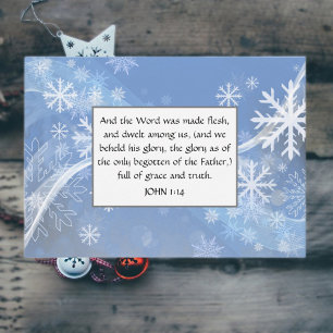 Gospel of John Light Blue Whimsical Snowflakes  Holiday Card