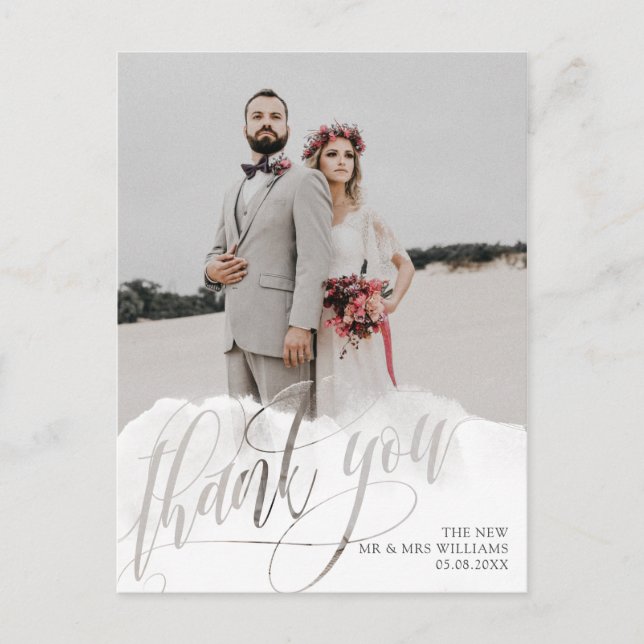 Gossamer Overlay Wedding Photo Thank You Postcard (Front)