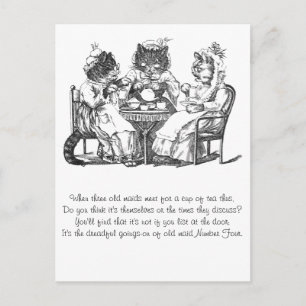 Gossiping Cats Have Tea Party Postcard