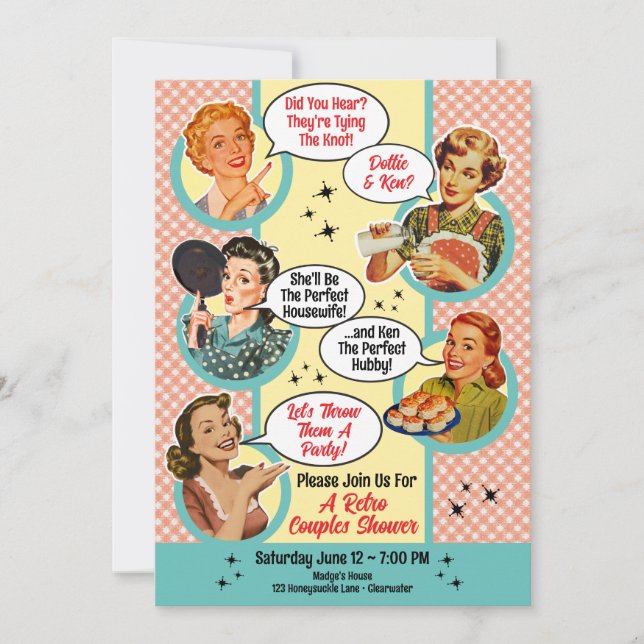 Gossiping Housewife Couples Shower Invitation (Front)