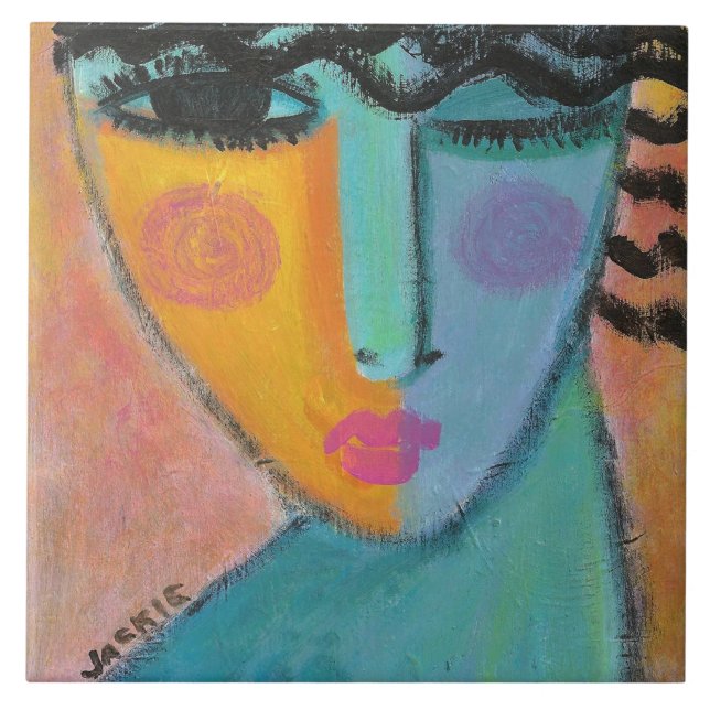 Got A Secret Abstract Portrait of a Woman Tile (Front)