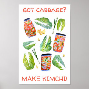 Got Cabbage? Make Kimchi Fun Spicy Watercolor Poster