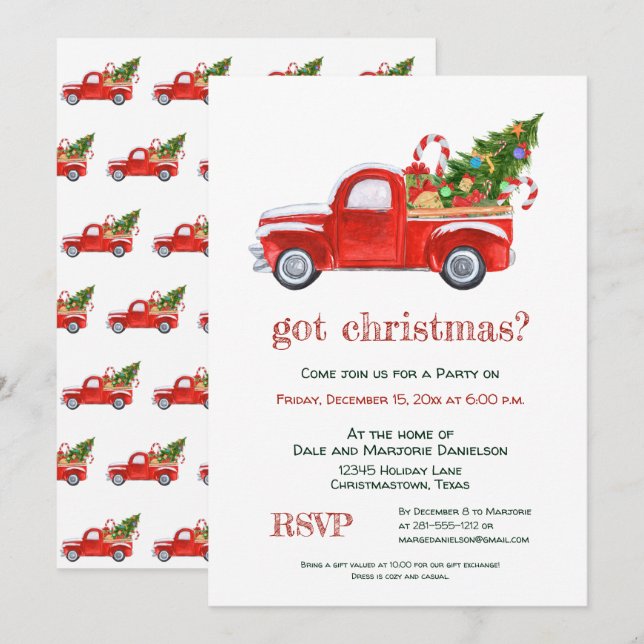 Got Christmas Rustic Vintage Red Truck Party Invitation (Front/Back)