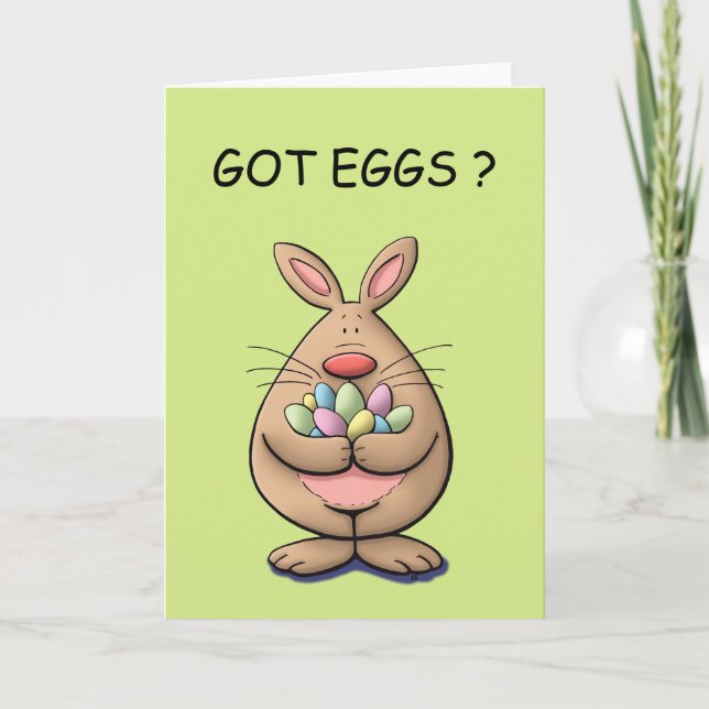 got eggs? cute & funny easter bunny cartoon holiday card (Front)