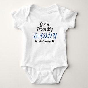 Got It From My Daddy Obviously Hearts Blue Black Baby Bodysuit