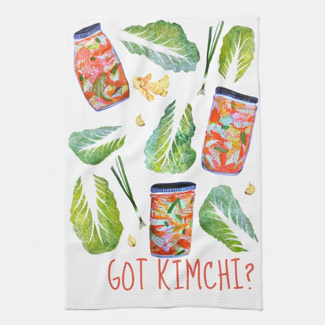 GOT Kimchi? Spicy Ingredients Watercolor Fun Tea Towel (Vertical)