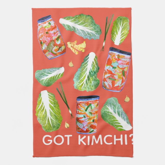 GOT Kimchi? Spicy Ingredients Watercolor Fun Tea Towel (Vertical)