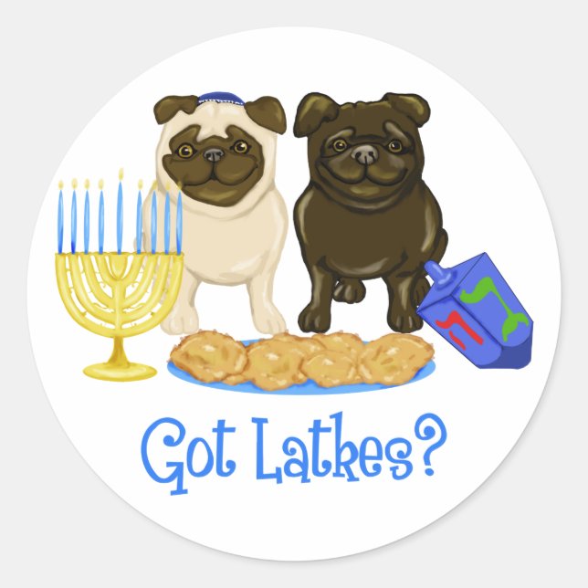Got Latkes? Hanukkah Pug Stickers (Front)