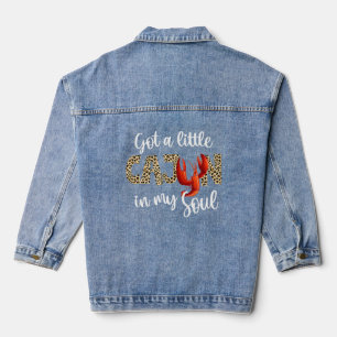 Got Little Cajun In My Soul Leopard Crawfish Boil  Denim Jacket