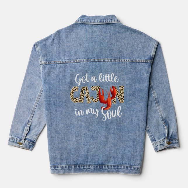 Got Little Cajun In My Soul Leopard Crawfish Boil  Denim Jacket (Back)