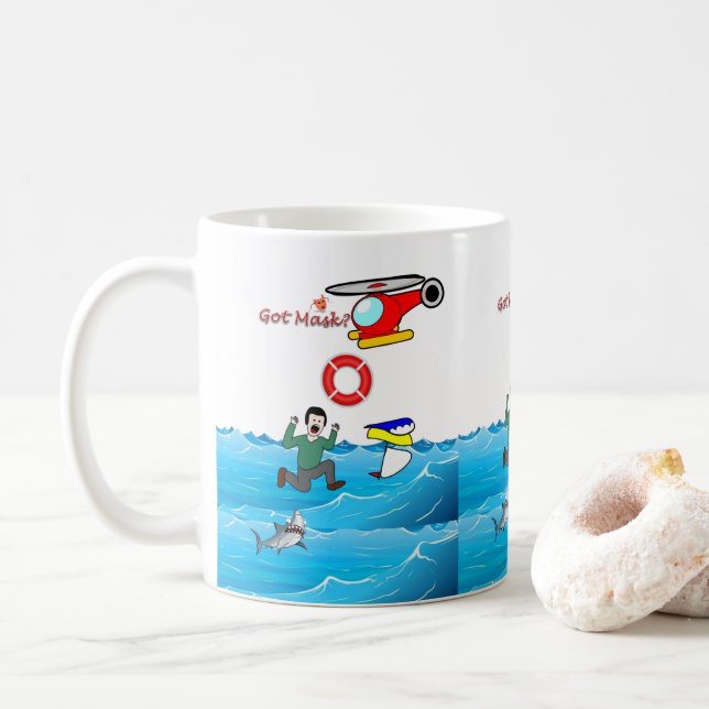 Got Mask? Man Drowning Mug (With Donut)